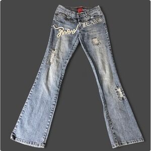 Y2K Paco Jeans embellished distressed embroidered low rise flare jeans size 5